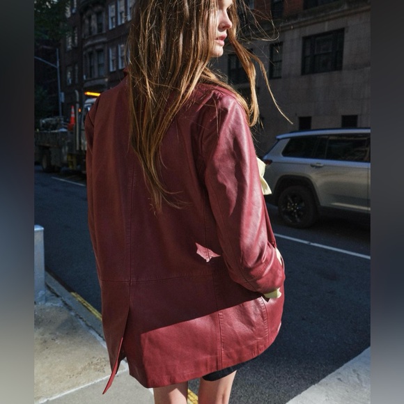 NWT SOLD OUT Zara Red 100% Leather Jacket / Blazer - Picture 4 of 5